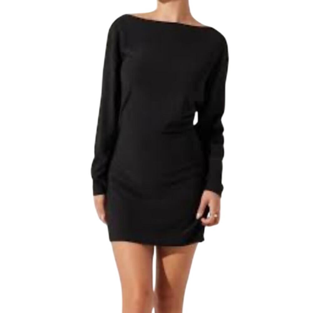 Astr the label long sleeve crepe minidress dress black size Large L